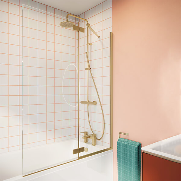 Crosswater Clear-6 Brushed Brass Fully Folding Hinged Bath Screen - 1150 x 1500mm