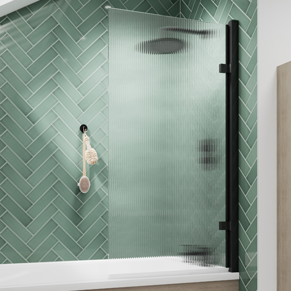 Alternate image of Nuie Pacific Aluminium Frame Hinged Square Fluted Bath Screen - 830 x 1520mm