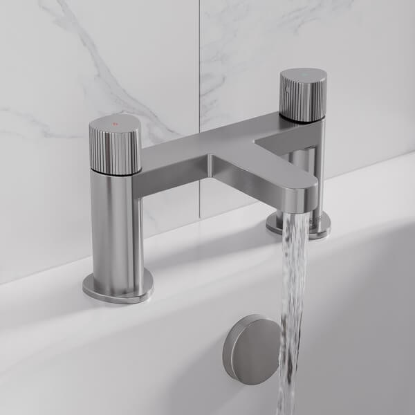 Bristan Liso Contemporary Bridge Bath Filler Tap - Knurled Knob Handles - Deck Mounted