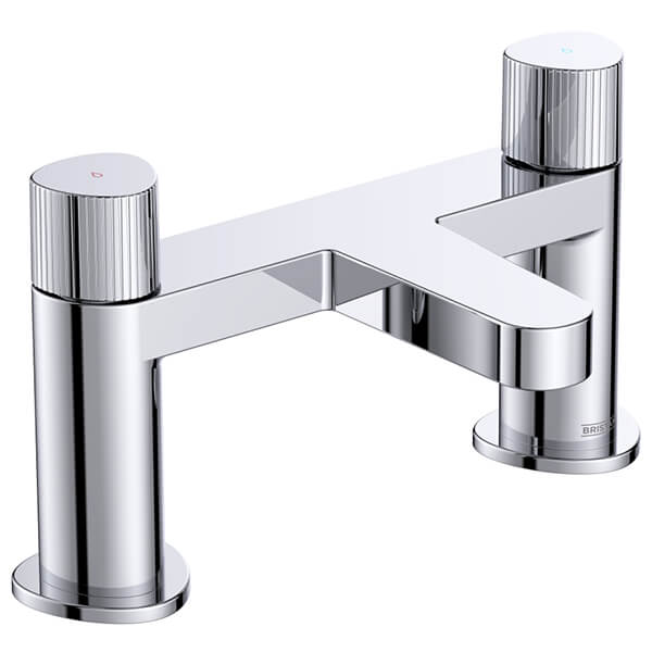 Bristan Liso Contemporary Bridge Bath Filler Tap - Knurled Knob Handles - Deck Mounted