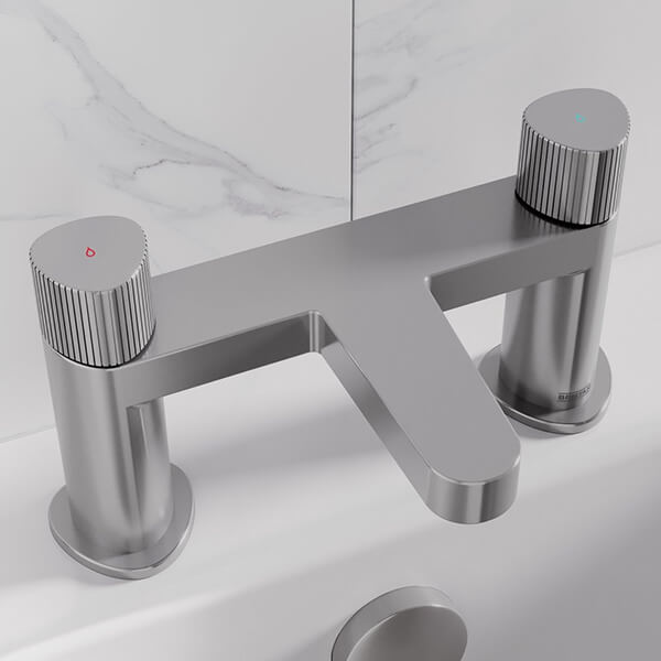 Additional image of Bristan Liso Contemporary Bridge Bath Filler Tap - Knurled Knob Handles - Deck Mounted