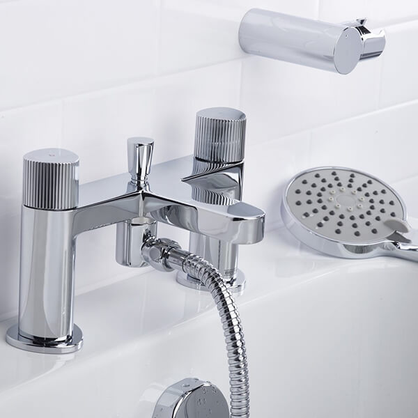Alternate image of Bristan Liso Contemporary Bridge Bath Filler Tap - Knurled Knob Handles - Deck Mounted