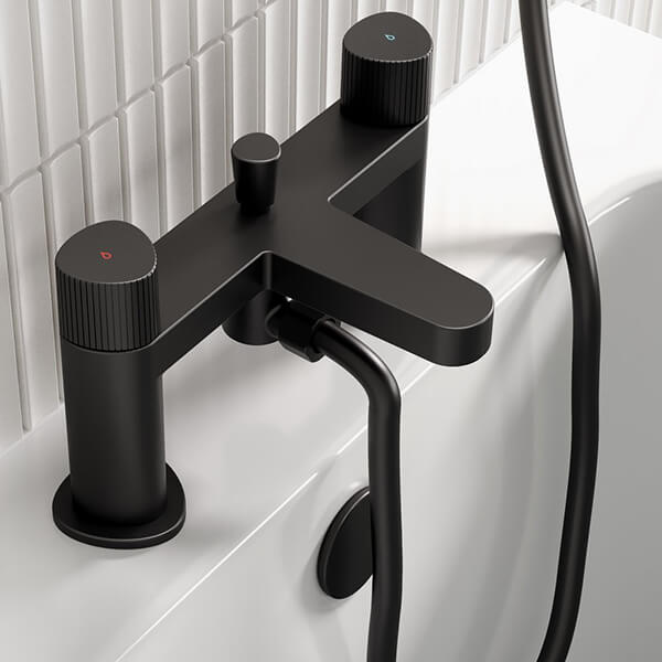Alternate image of Bristan Liso Contemporary Bridge Bath Filler Tap - Knurled Knob Handles - Deck Mounted