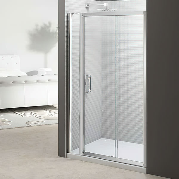 Merlyn 6-Series Aluminium Frame Reversible Sliding Shower Door with 215mm Inline Panel