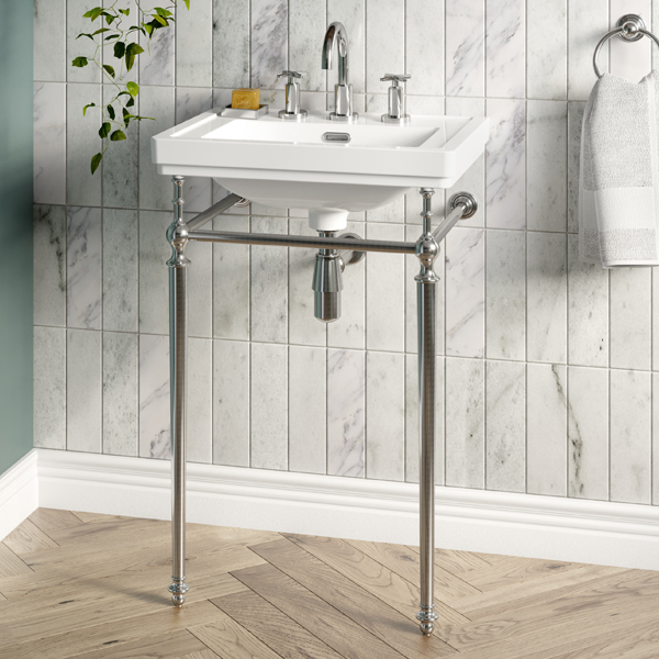 Nuie Carlton 500mm Rectangular White Basin With Traditional Washstand