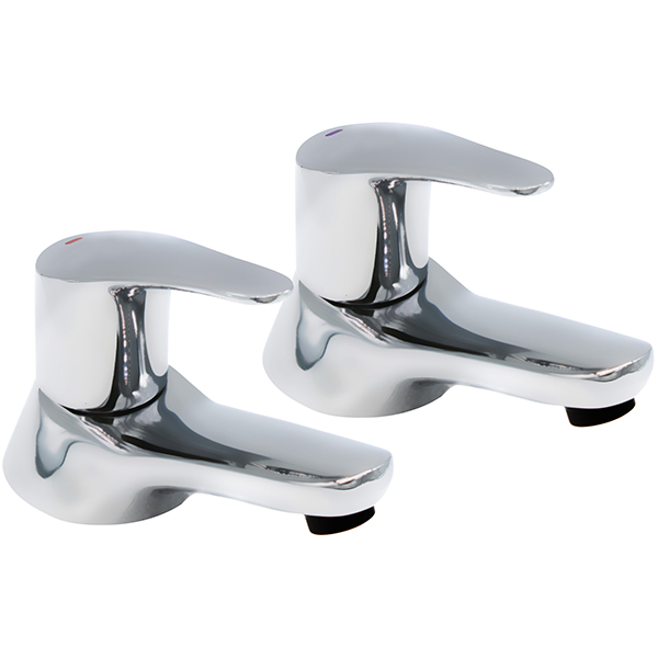 Lecico Ashby Pair of Chrome Basin Taps with Long Spout - Lever Handles - Deck Mounted