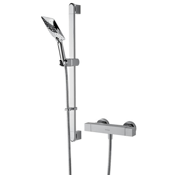 Bristan Qubo Exposed Chrome Thermostatic Bar Shower with Multi Function Handset and Kit