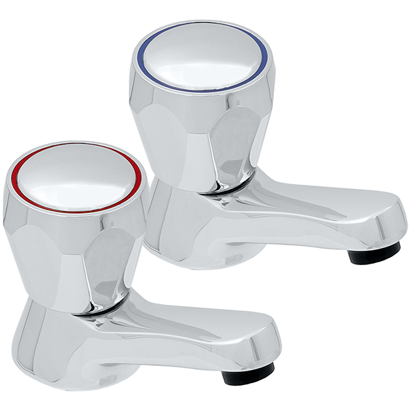 Lecico Northbury Traditional Pair of Chrome Finish Basin Taps - Knob Handles - Deck Mounted