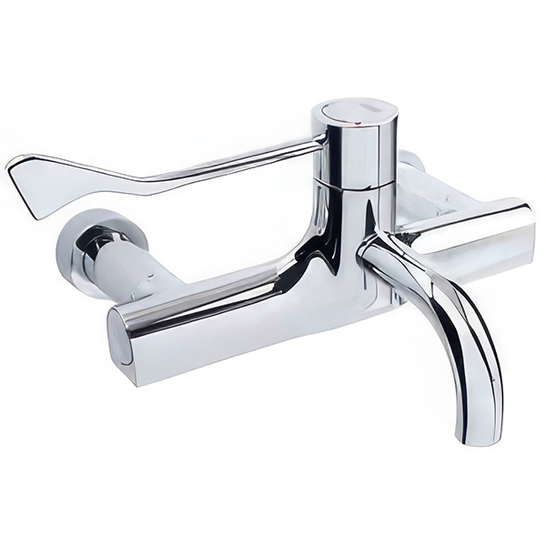 Lecico Atlas Medical Safe Touch Thermostatic Chrome Mixer Tap - Long Lever Handle - Wall Mounted