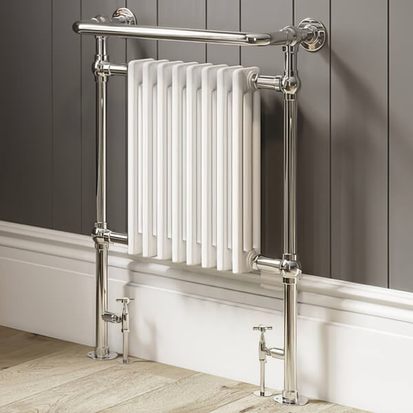 DQ Heating Croxton Floorstanding Traditional Towel Radiator 952mm High - Brass and Mild Steel