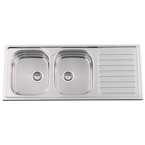 Clearwater Okio Stainless Steel Inset Kitchen Sink with Waste and Drainer 1160 x 500mm - Double Bowl