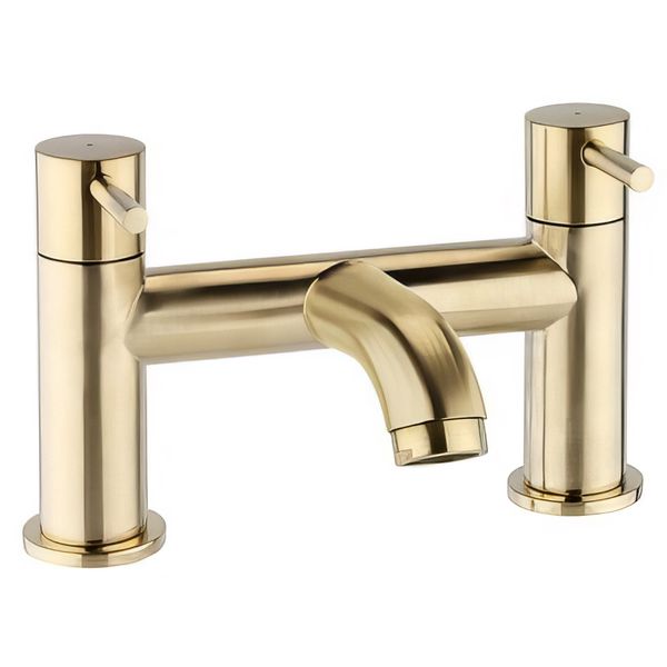 Kartell K-Vit Ottone Brushed Brass Finish Bridge Bath Mixer Tap - Stick Handles - Deck Mounted