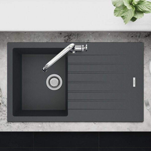 Clearwater Tivoli Granite Inset Kitchen Sink with Drainer and Waste - One Bowl