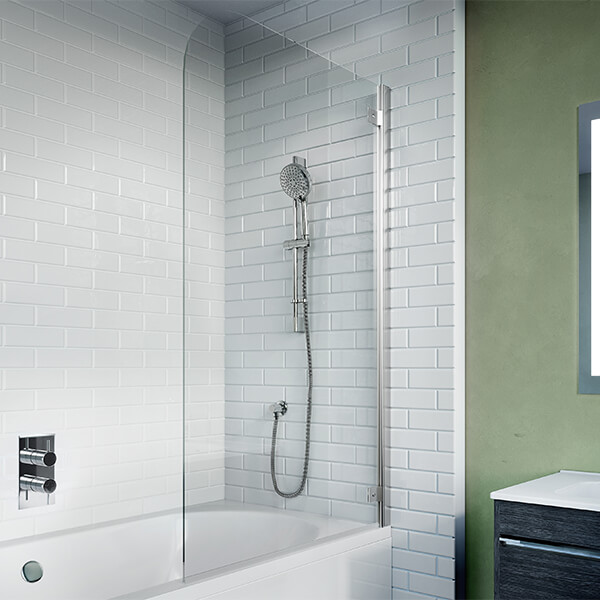 Crosswater Kai-6 Frameless Curved Hinged Bath Screen - Silver Aluminium Profile - Reversible