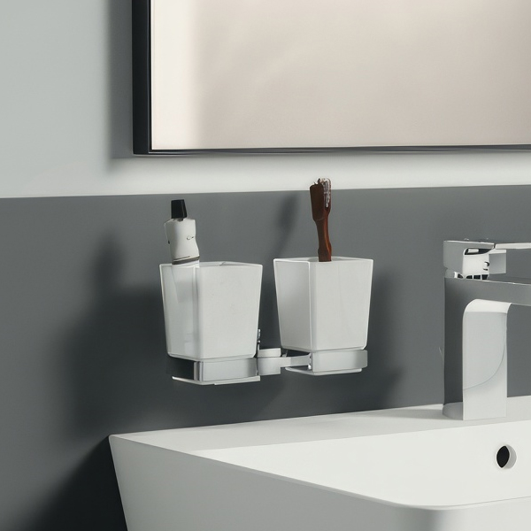 Alternate image of Ideal Standard IOM Square Frosted Glass Tumbler And Chrome Holder