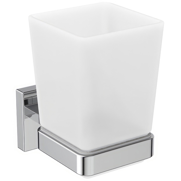 Ideal Standard IOM Square Frosted Glass Tumbler And Chrome Holder
