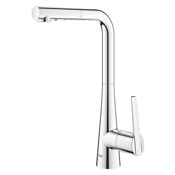 Additional image of Grohe Zedra Contemporary L-Shaped Pull-Out Kitchen Sink Mixer Tap with Swivel Spout - Flat Handle