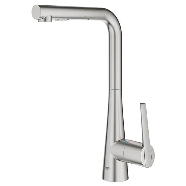 Alternate image of Grohe Zedra Contemporary L-Shaped Pull-Out Kitchen Sink Mixer Tap with Swivel Spout - Flat Handle
