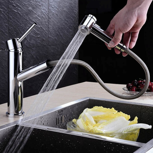 Clearwater Larissa Pull-Out Kitchen Mixer Tap with Swivel Spout and Stick Handle