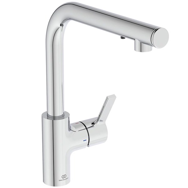 Ideal Standard Gusto Imx L-Shaped Kitchen Mixer Tap with Swivel Spout - Flat Handle