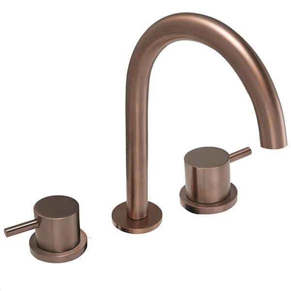 QS Basics VOX 3 Hole Contemporary Basin Mixer Tap with Curved Spout - Stick Handles - Deck Mounted