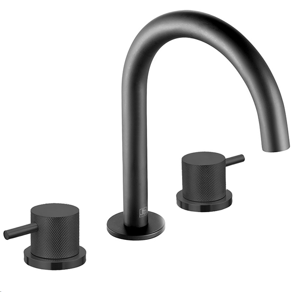 Additional image of QS Basics VOX 3 Hole Contemporary Basin Mixer Tap with Curved Spout - Stick Handles - Deck Mounted