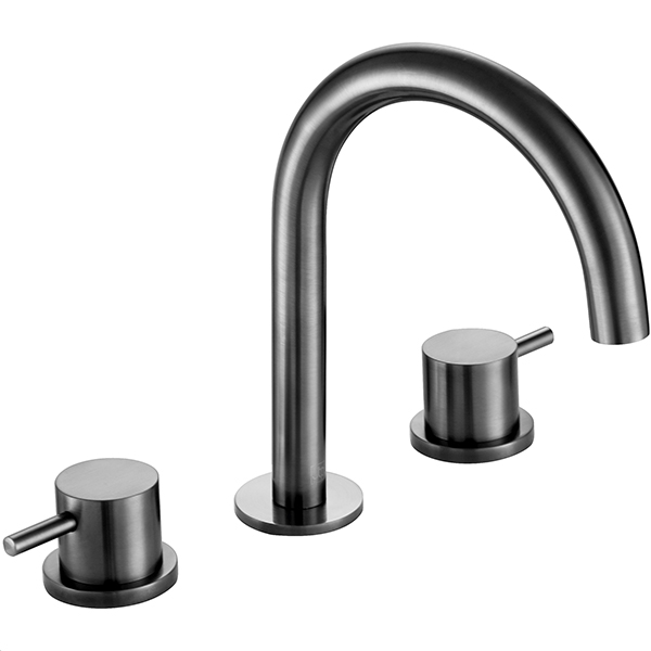 Alternate image of QS Basics VOX 3 Hole Contemporary Basin Mixer Tap with Curved Spout - Stick Handles - Deck Mounted