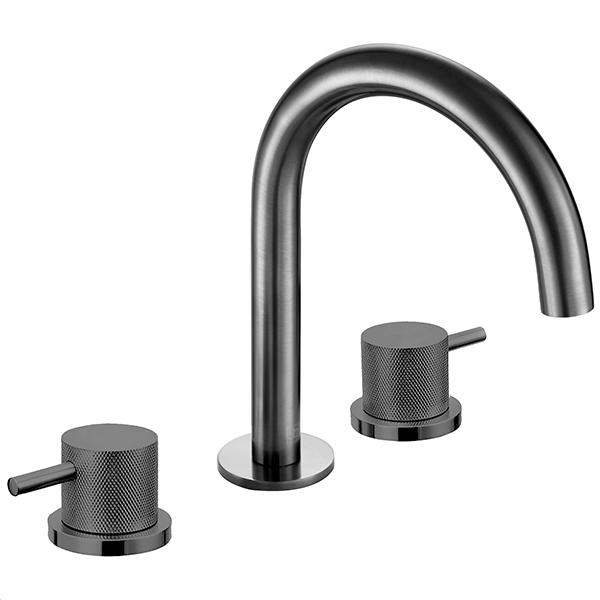Alternate image of QS Basics VOX 3 Hole Contemporary Basin Mixer Tap with Curved Spout - Stick Handles - Deck Mounted