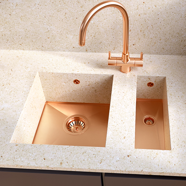 Alternate image of 1810 Company Axixuno SET-A 355U and 150U Stainless Steel Undermount Kitchen Sink - 1.5 Bowl