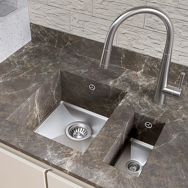 1810 Company Axixuno SET-B Stainless Steel Undermount Kitchen Sink - One and Half Short Bowl