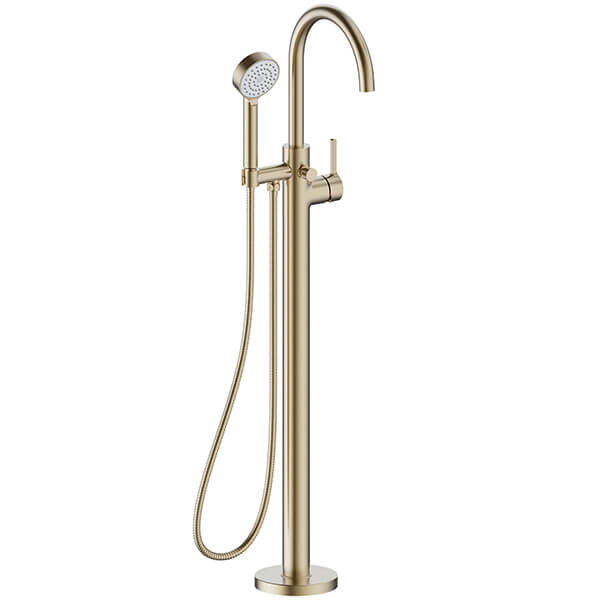 Additional image of Britton Hoxton Floorstanding Curved Bath Mixer Tap with Shower Handset and Hose - Side Stick Handle