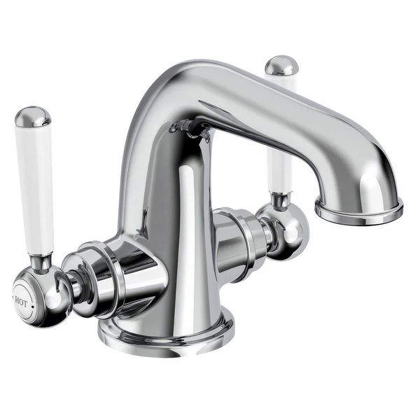Tavistock Lansdown Traditional Basin Mixer Tap with Click Waste - Ceramic Handles - Deck Mounted