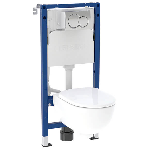Geberit Duofix Frame 112cm with Alpha Concealed Cistern 5.8/3L and Flush Plate - Selnova Rimless Toilet