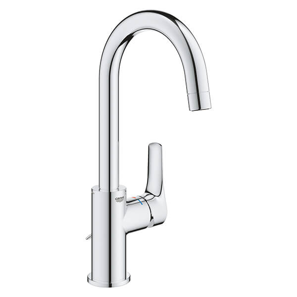 Grohe Eurosmart Contemporary L-Size Chrome Basin Mixer Tap with Swivel Spout - Flat Handle