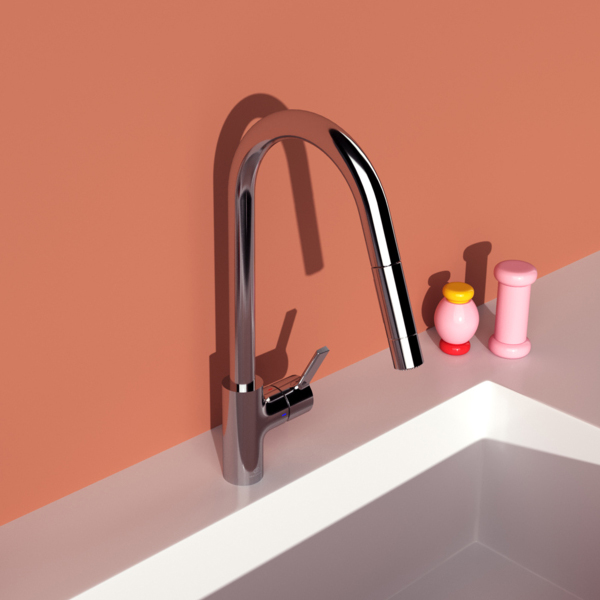 Ideal Standard Gusto Pull-Out Chrome Kitchen Mixer Tap with C-Shaped Swivel Spout - Dual Spray Modes