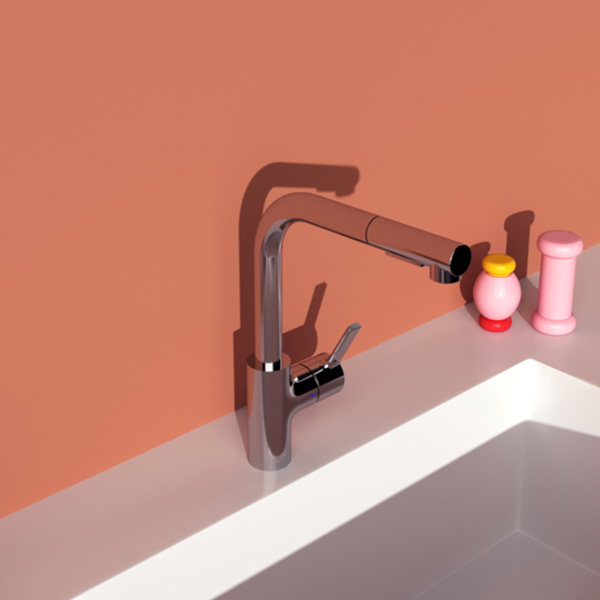 Additional image of Ideal Standard Gusto L-Shaped Pull-Out Chrome Kitchen Mixer Tap with Swivel Spout - Dual Spray Mode