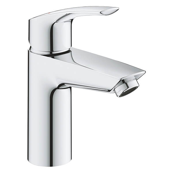 Grohe Eurosmart Contemporary S-Size Chrome Basin Mixer Tap with Pop-Up Waste - Curved Handle
