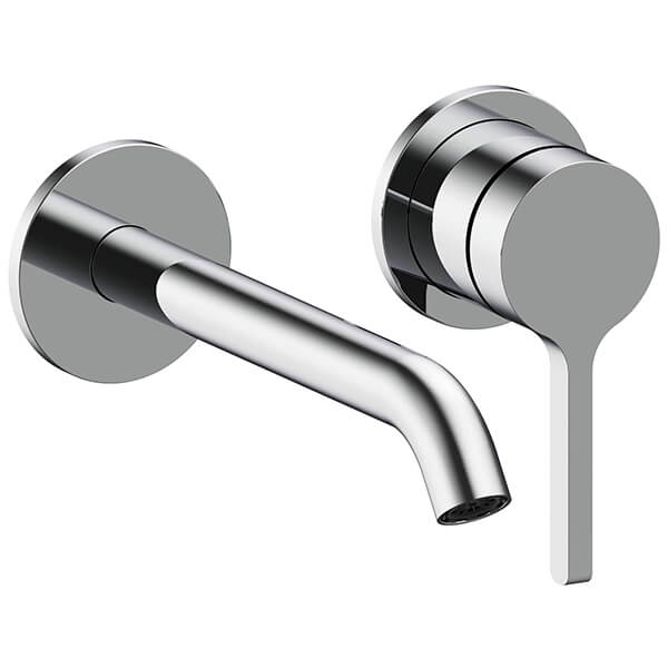 Britton Hoxton 2 Hole Basin Mixer Tap with Curved Spout - Stick Handle - Wall Mounted