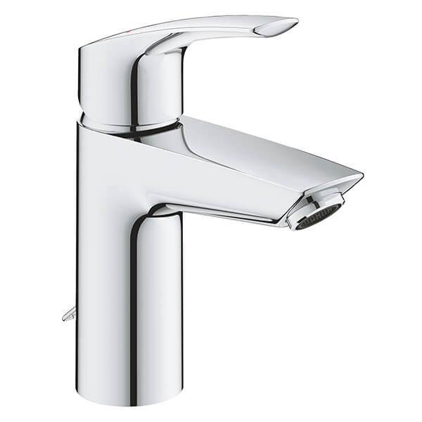 Grohe Eurosmart Contemporary S-Size Chrome Basin Mixer Tap with Retractable Chain - Curved Handle
