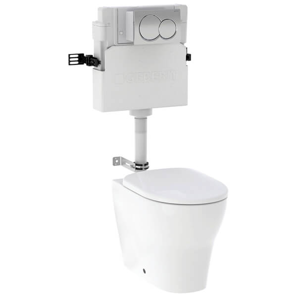 Geberit Alpha Concealed Cistern 5.8/3L with Flush Plate and Selnova Back-to-Wall Rimless Toilet