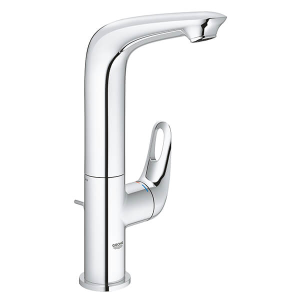 Grohe Eurostyle L-Size Chrome Tall Basin Mixer Tap with Pop-Up Waste and Swivel Spout - Loop Handle