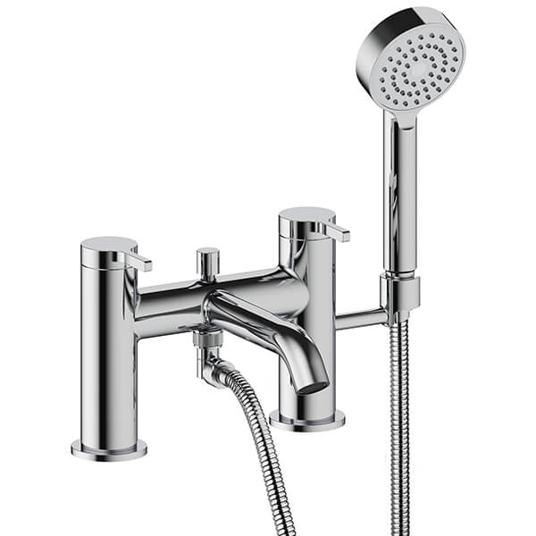 Britton Hoxton Bridge Bath Mixer Tap with Shower Handset and Hose - Stick Handles - Deck Mounted