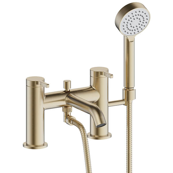 Additional image of Britton Hoxton Bridge Bath Mixer Tap with Shower Handset and Hose - Stick Handles - Deck Mounted