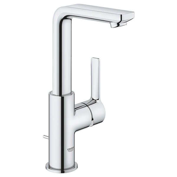 Grohe Lineare L-Size Basin Mixer Tap with Waste and L-Shaped Swivel Spout - Side Action Lever Handle
