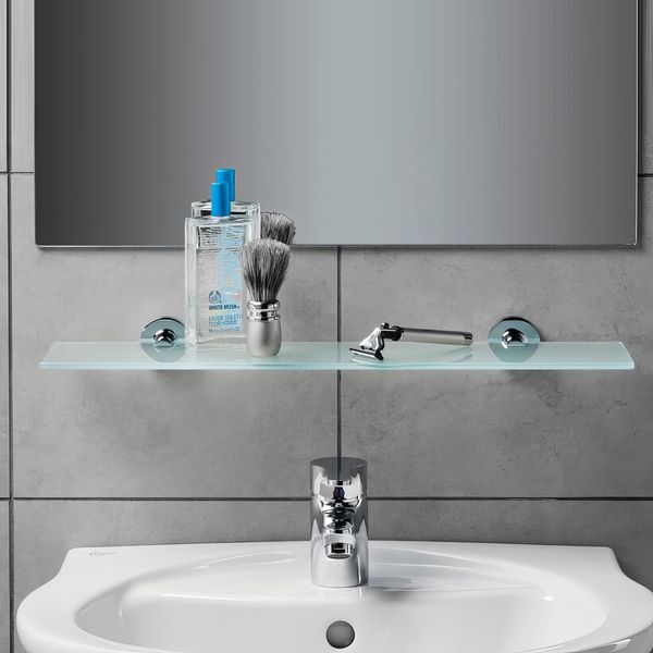 Ideal Standard Iom 520mm Toughened Glass Shelf with Chrome Brackets