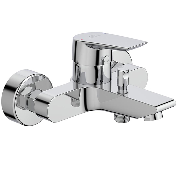 Ideal Standard Tesi Chrome Bath Shower Mixer Tap with Diverter - Flat Lever Handle - Wall Mounted