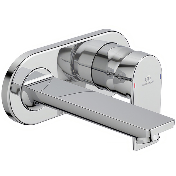 Ideal Standard Tesi Built-In Chrome Basin Mixer Tap with Backplate - Flat Lever Handle - Wall Mounted