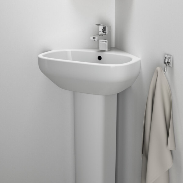 Ideal Standard I.Life-A 450mm Wide 1 Taphole Corner Handrinse Washbasin with Full Pedestal