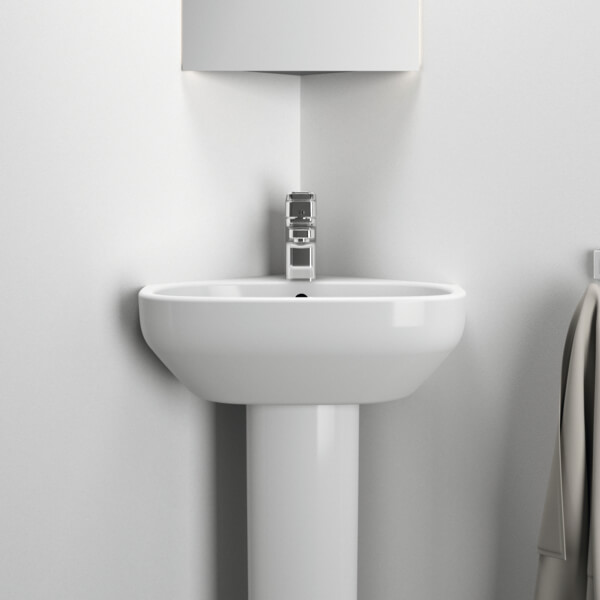 Additional image of Ideal Standard I.Life-A 450mm Wide 1 Taphole Corner Handrinse Washbasin with Full Pedestal