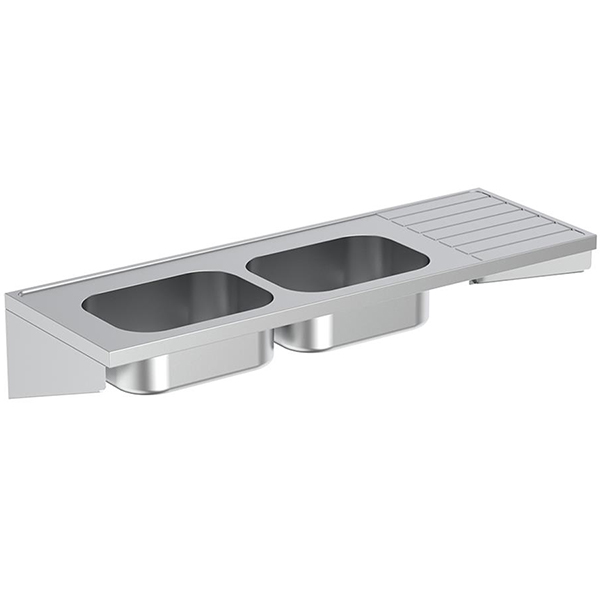 Armitage Shanks Doon Stainless Steel Double Bowl with Drainer - Wall Mounted